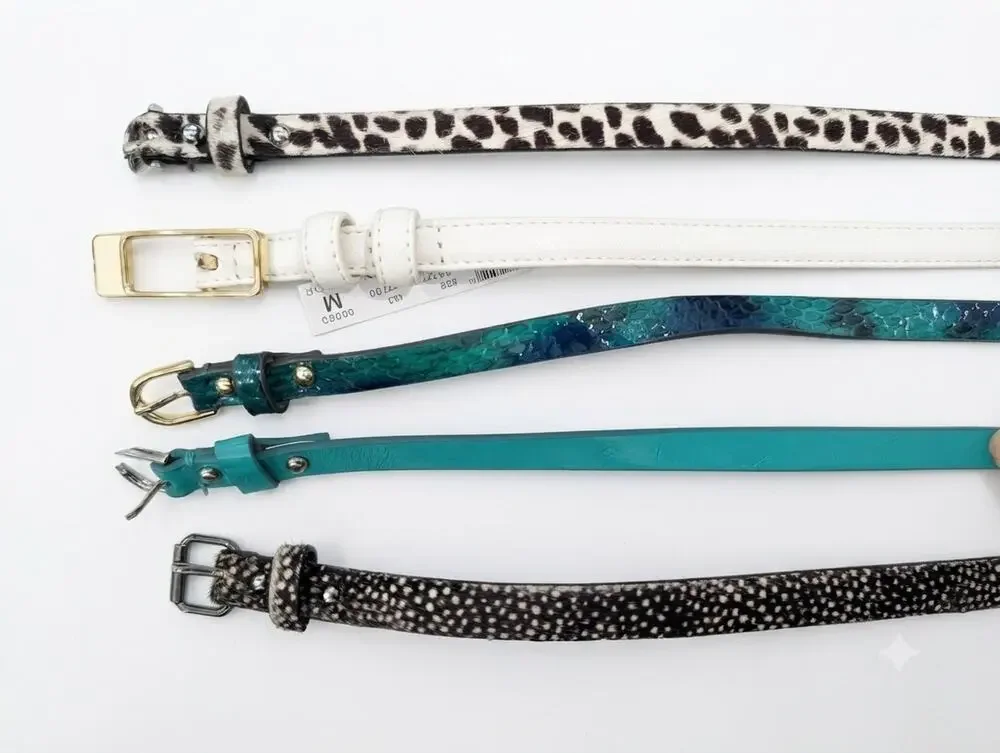 Belts: Skinny Mixed Texture Lot – Animal Print, Chic & Bohemian – Sizes S & M
